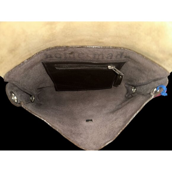 Home-Made Brand Black Pebbled Leather Tan Suede Flap Turn Lock Convertible Bag - Picture 9 of 10